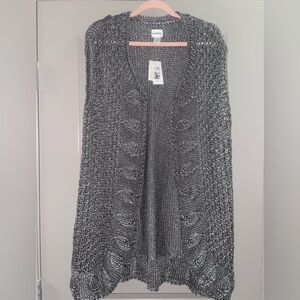 NWT Chico's Longline Duster Cardigan CableKnit Sleeveless Metallic Gray Size 3